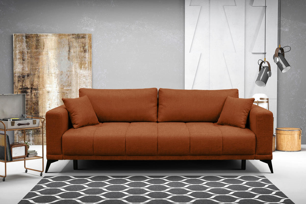 SCHLAFSOFA GRANDE in Chenille Rot  - Rot/Schwarz, Design, Textil/Metall (238/83/98cm) - MID.YOU