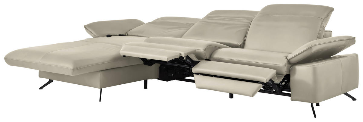 ECKSOFA  Echtleder Ecru  - Ecru/Schwarz, Design, Leder/Metall (169/307cm) - Beldomo Premium