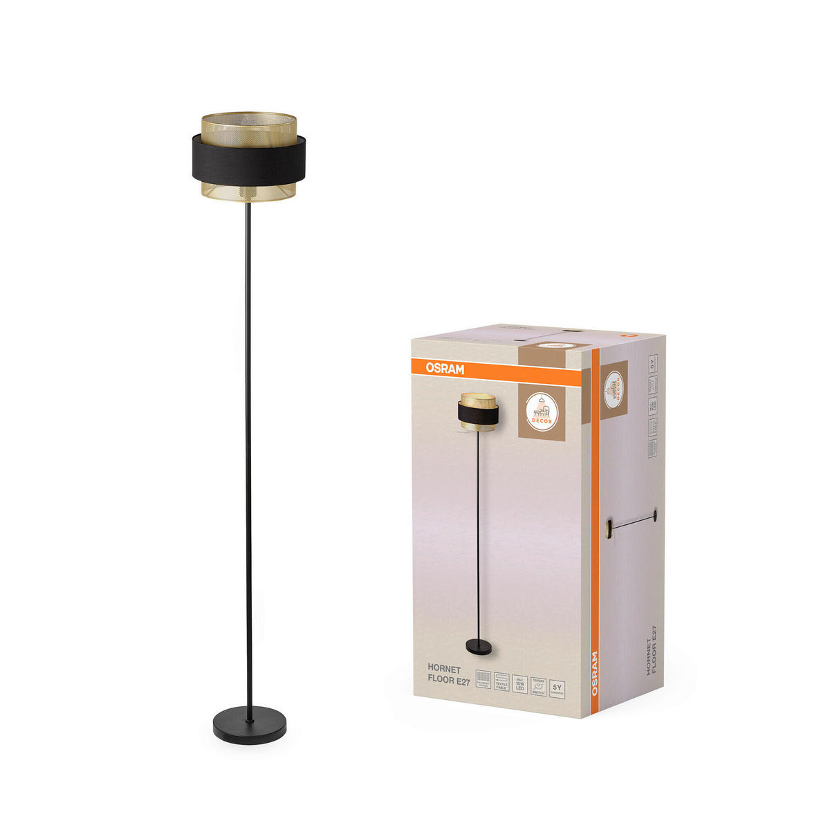 STEHLEUCHTE 30/175 cm   - Goldfarben/Schwarz, KONVENTIONELL, Textil/Metall (30/175cm) - Osram