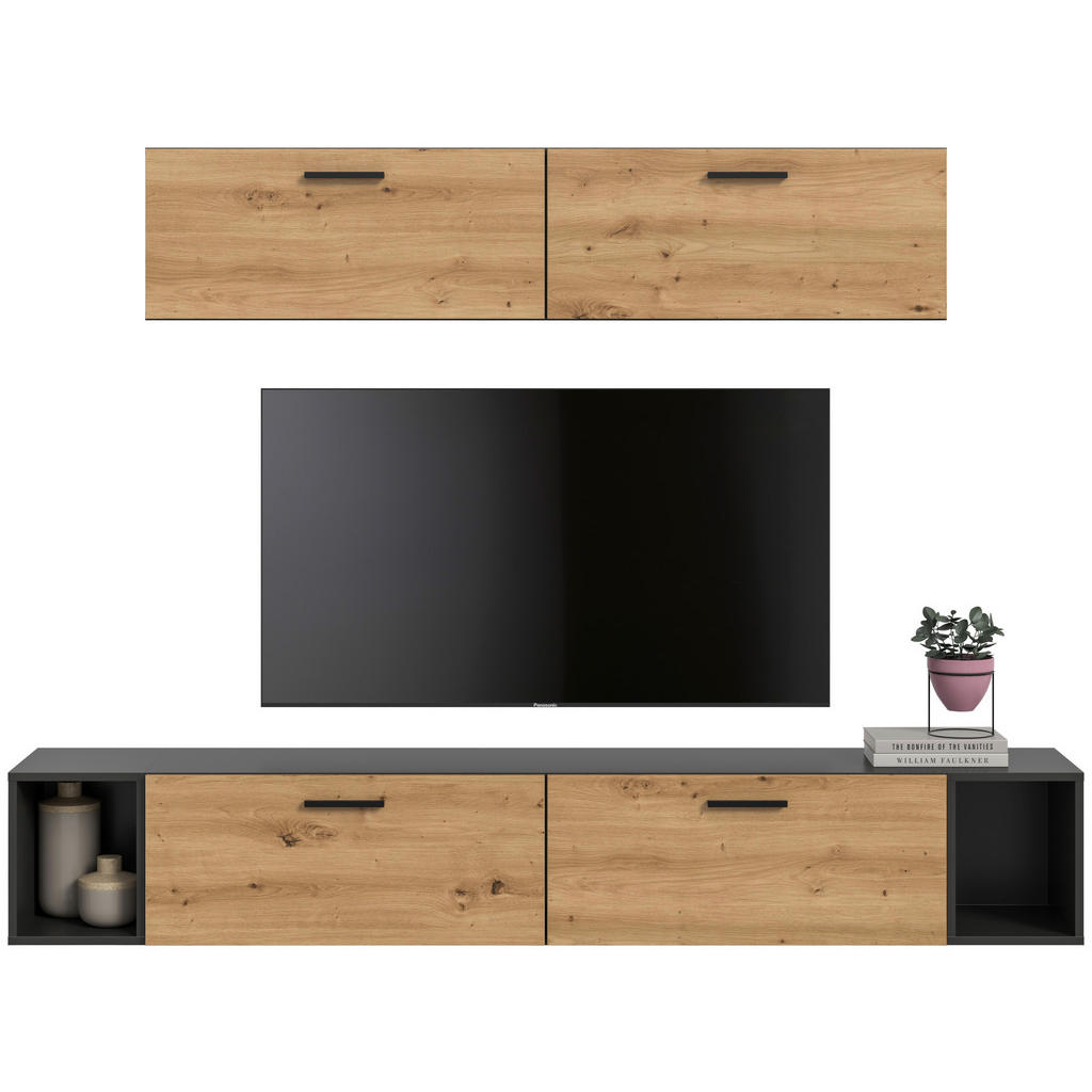 Wohnwand, The One 8, B: 150 Cm Artisan Eiche Dekor/grau