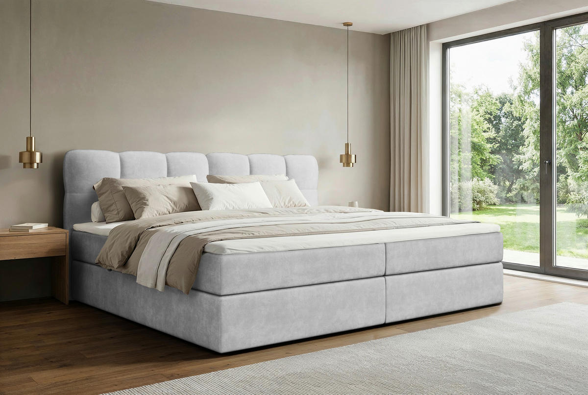 BOXBETT 240/200 cm,  in Silberfarben, Matratze, Bettkasten, Topper, H3 = fest  - Silberfarben/Schwarz, KONVENTIONELL, Kunststoff/Textil (240/200cm) - Chameo