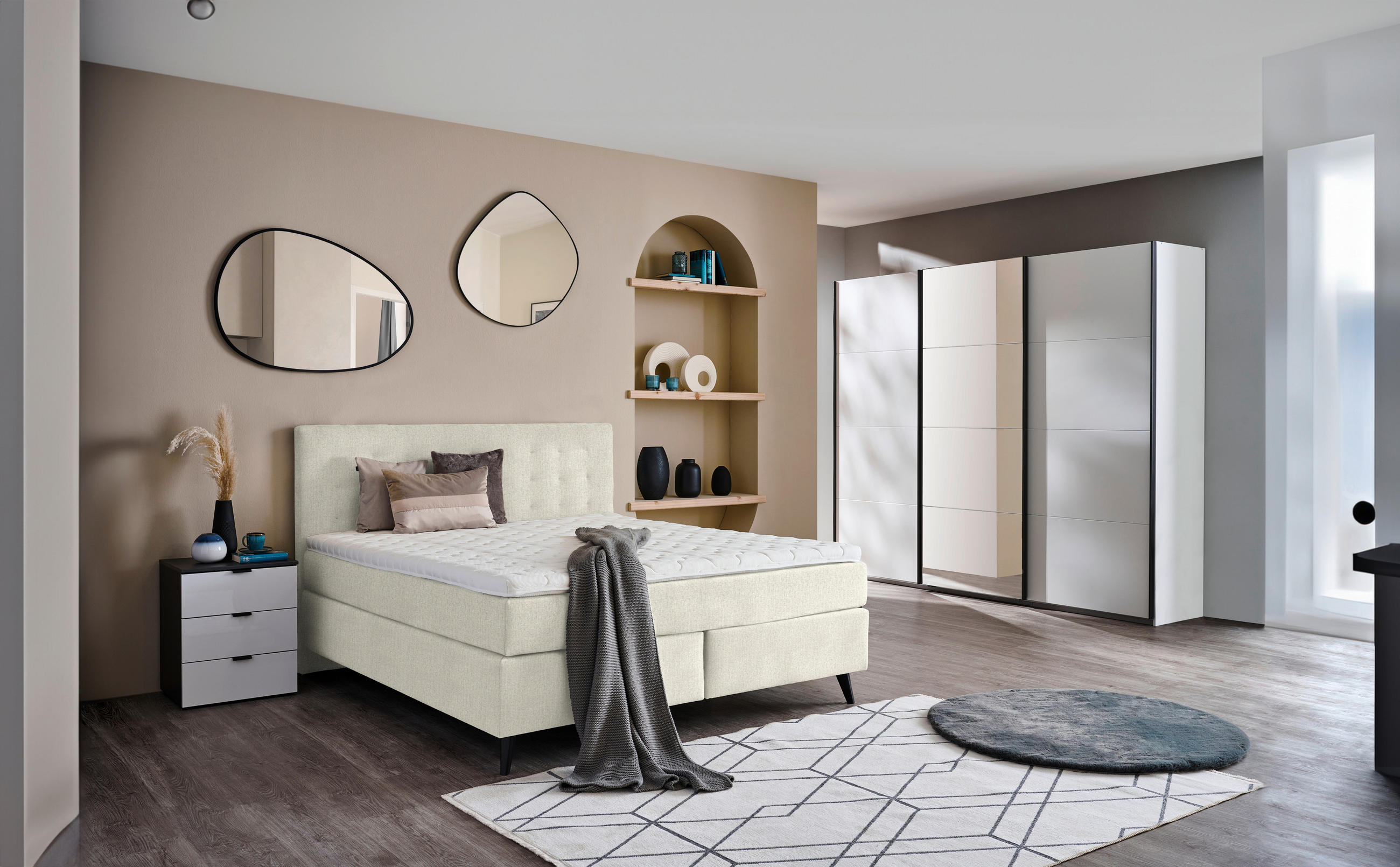 BOXSPRINGBETT 160/200 cm  in Creme  - Creme/Schwarz, KONVENTIONELL, Holz/Textil (160/200cm) - Voleo