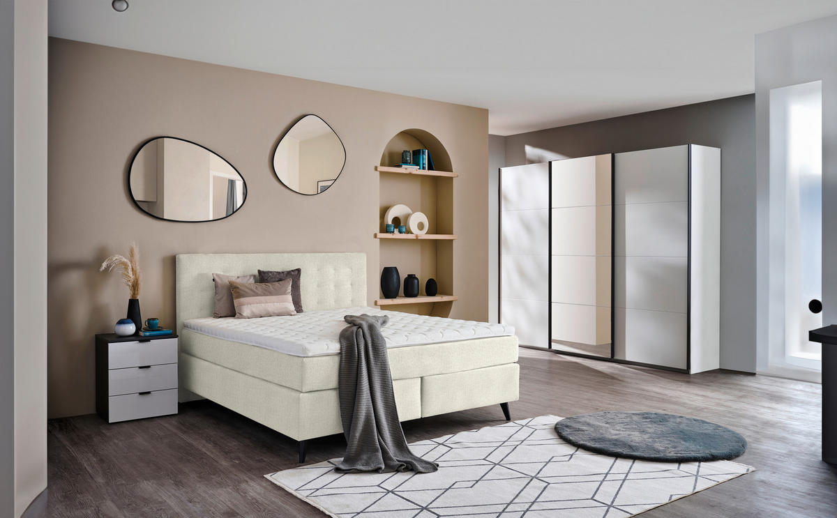 BOXSPRINGBETT 180/200 cm  in Creme  - Creme/Schwarz, Konventionell, Holz/Textil (180/200cm) - Voleo