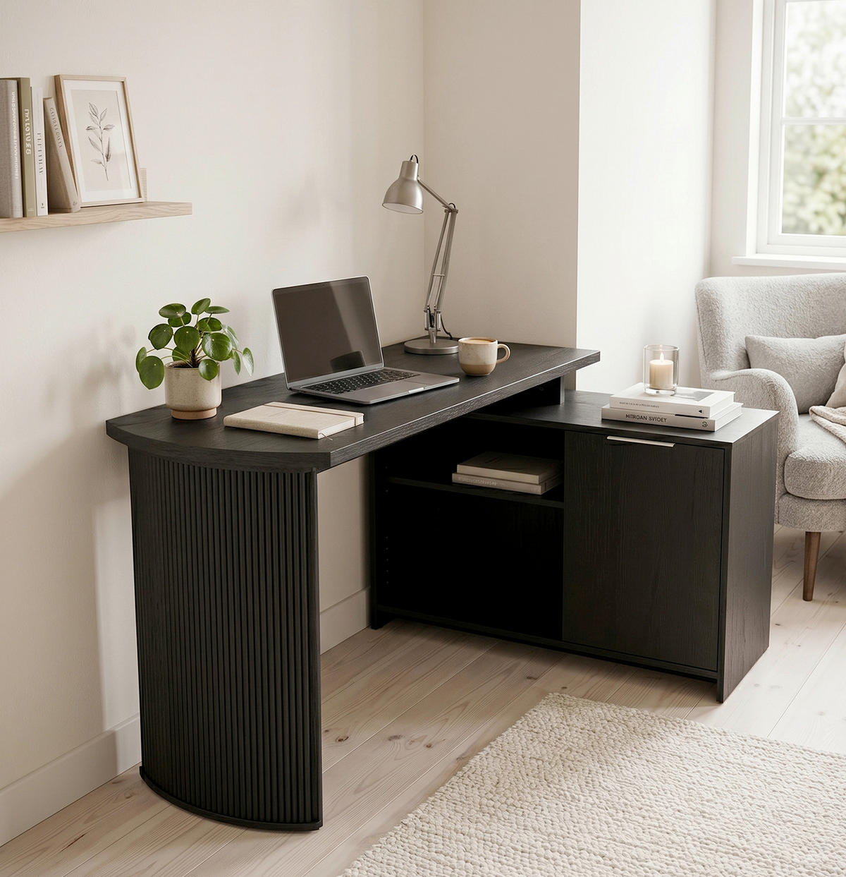 ECKSCHREIBTISCH 150/120/75 cm Schwarz, Eichefarben Kabeldurchlass, Stauraum, seitenverkehrt montierbar  - Eichefarben/Silberfarben, Modern, Holzwerkstoff/Metall (150/120/75cm) - MID.YOU