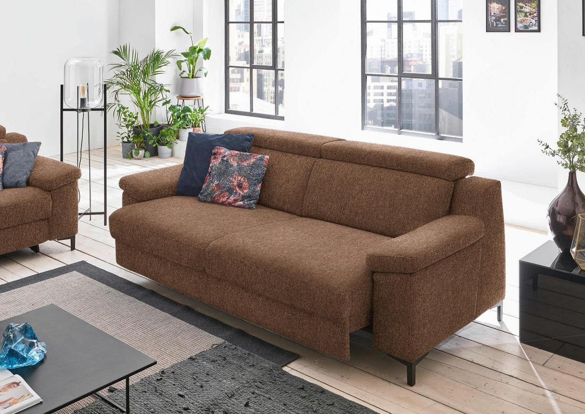 3-SITZER-SOFA in Chenille Braun  - Schwarz/Braun, Design, Textil/Metall (230/104/104cm) - Valdera