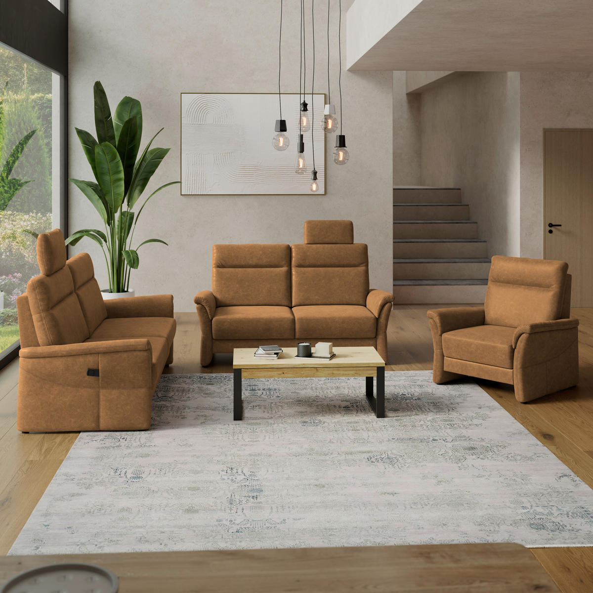 2,5-SITZER Mikrofaser Senfgelb  - Senfgelb/Schwarz, Konventionell, Kunststoff/Textil (170/99/91cm) - Elegando