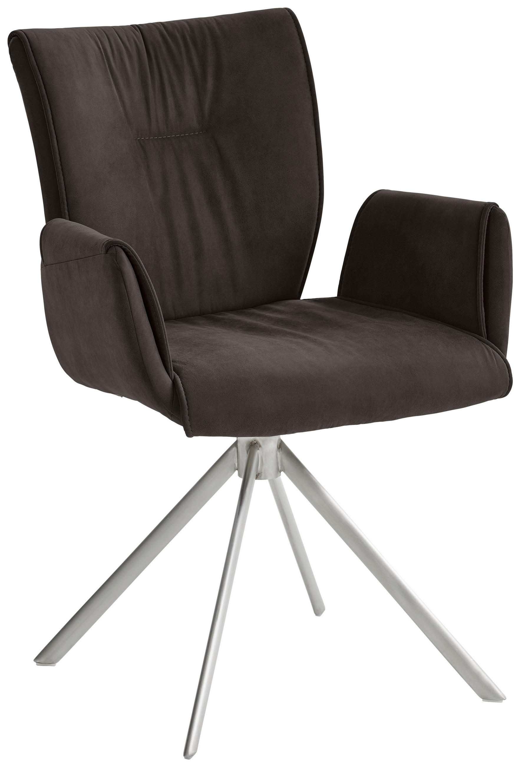 Armlehnstuhl drehbar  in Edelstahl Velours, Mikrofaser, Lederlook  - Anthrazit/Silberfarben, Design, Textil/Metall (55/89/61cm) - Dieter Knoll