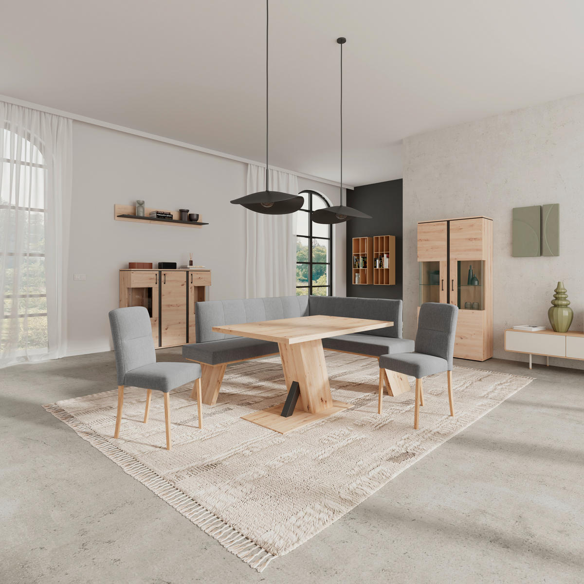 ECKBANK 185/150 cm Webstoff Grau   - Eichefarben/Grau, KONVENTIONELL, Textil (185/150cm) - Livetastic