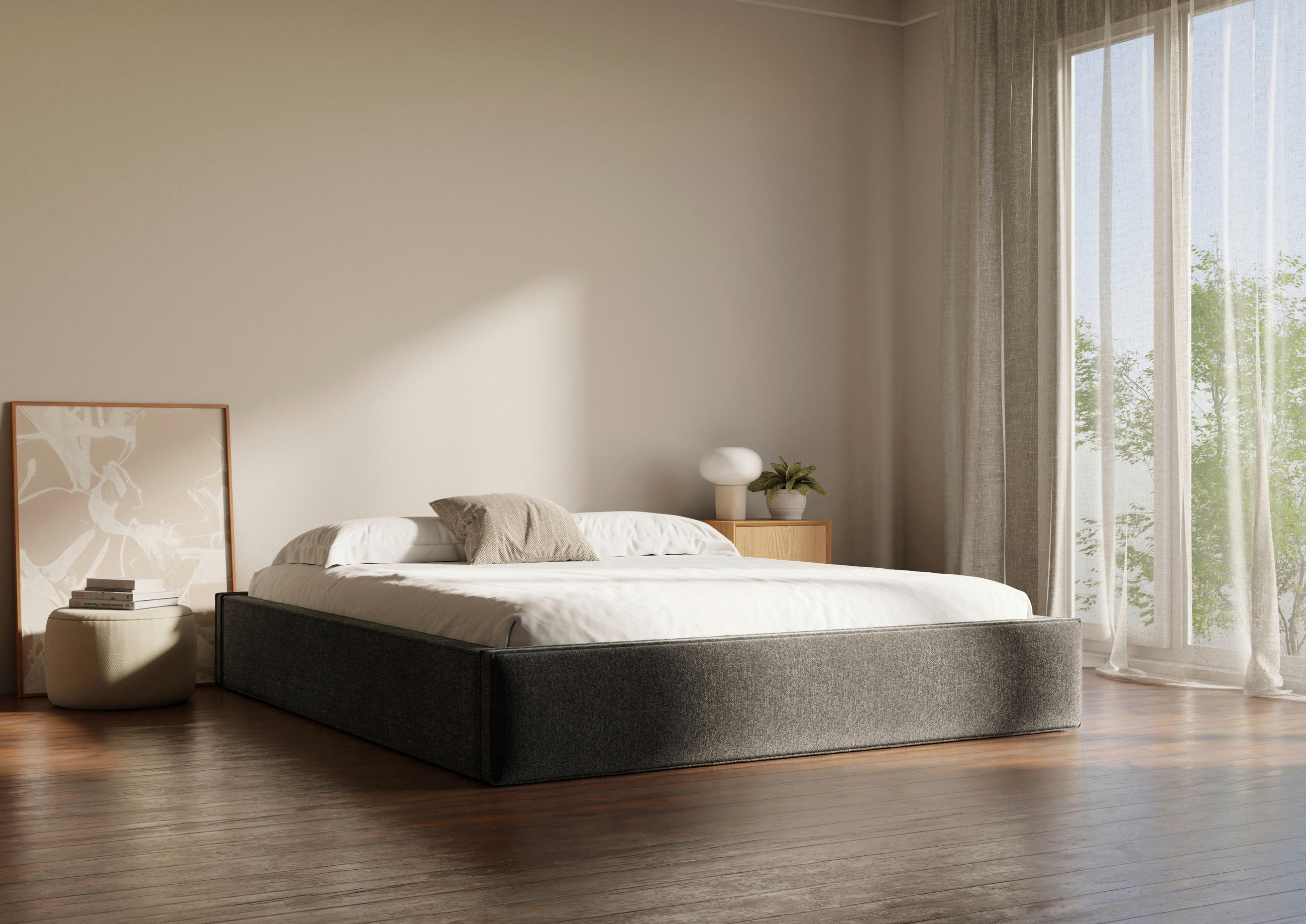 POLSTERBETT 120/200 cm,  in Anthrazit, Lattenrost, Bettkasten,  - Anthrazit/Schwarz, Design, Holz/Textil (120/200cm) - Chameo