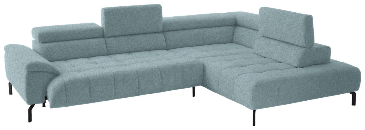 ECKSOFA in Chenille Hellblau  - Schwarz/Hellblau, Design, Textil/Metall (323/222cm) - Beldomo Style