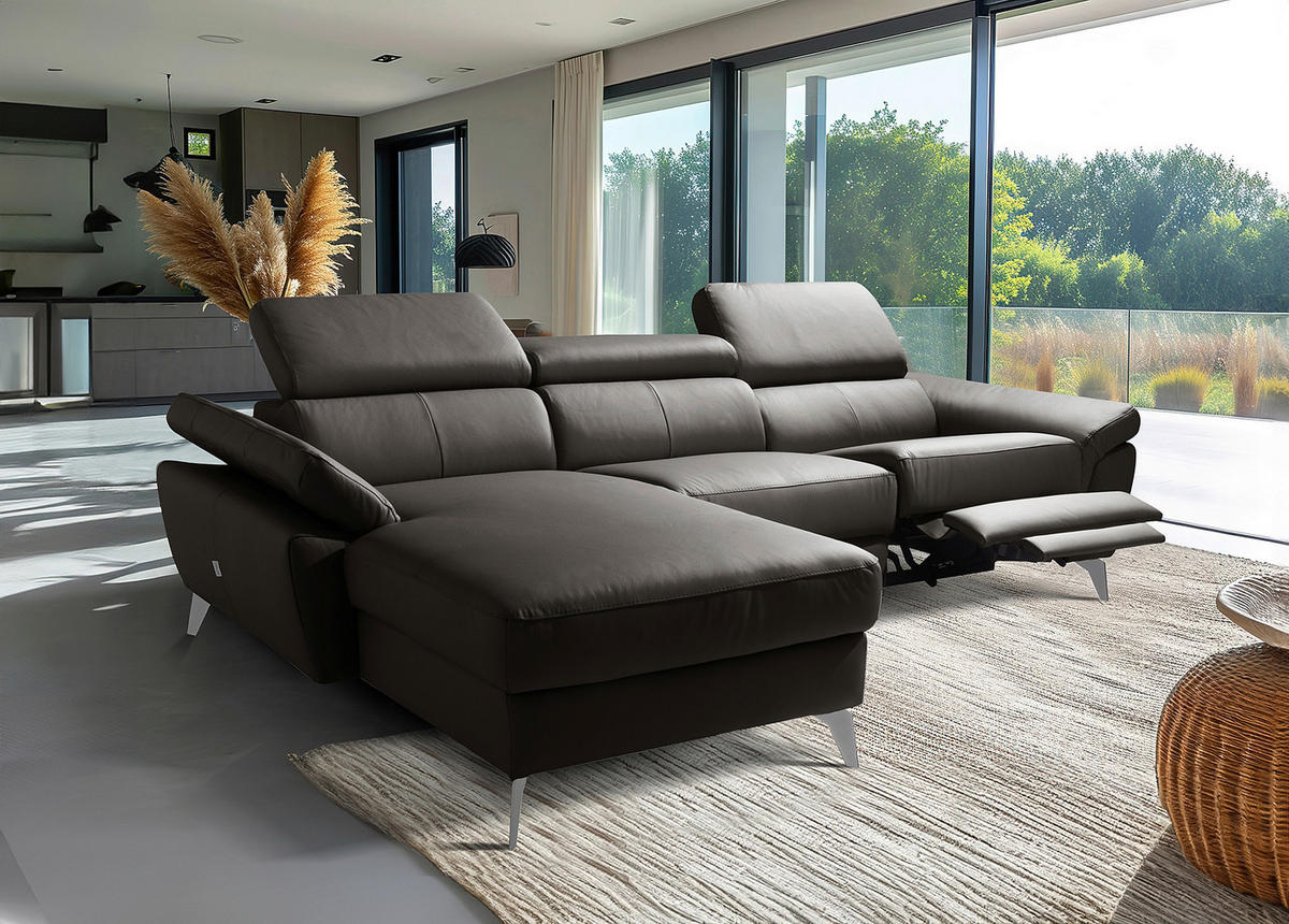ECKSOFA  in Lederlook Echtleder Dunkelbraun  179/252 cm  - Chromfarben/Dunkelbraun, Design, Leder/Textil (179/252cm) - Livetastic