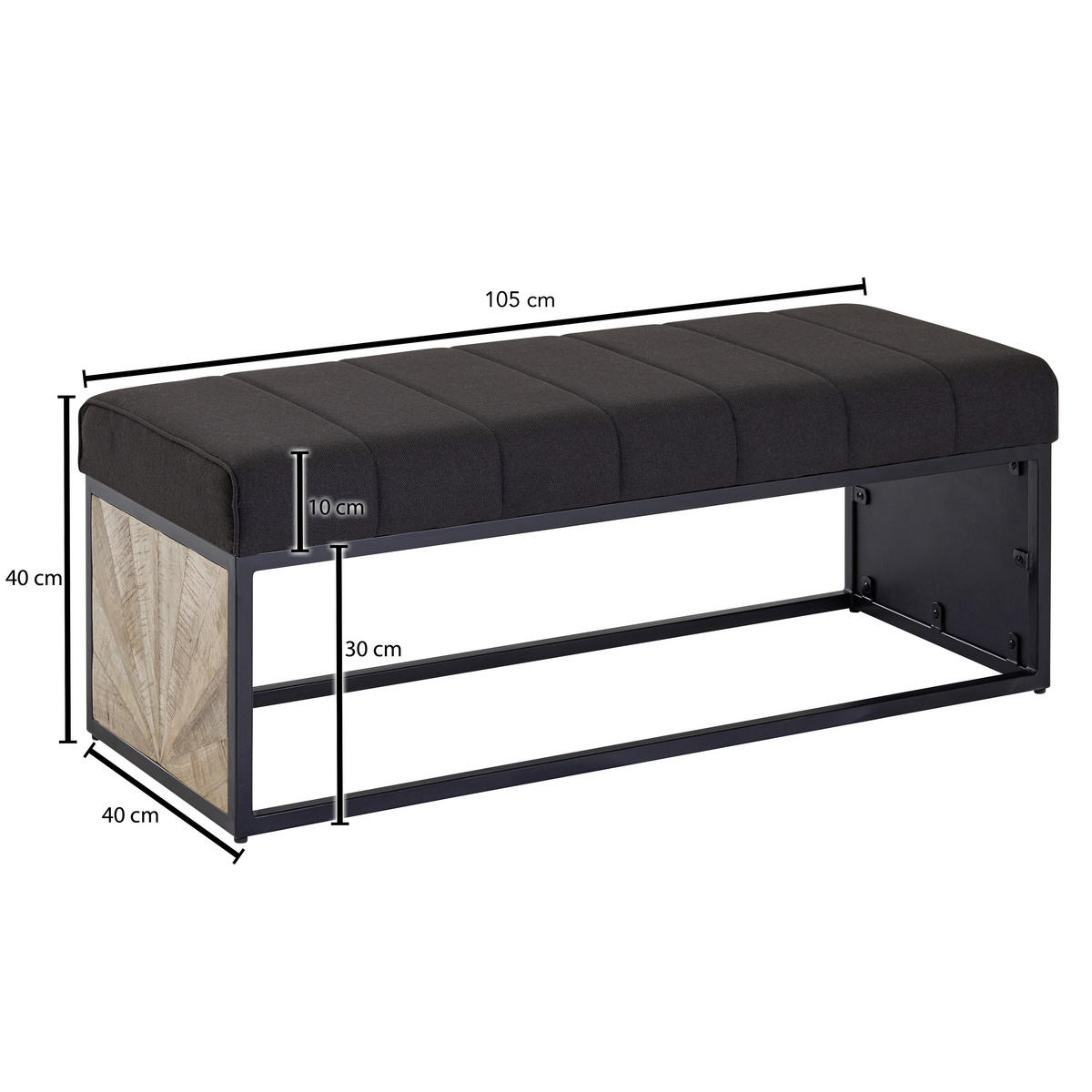 ŠATNÍ LAVICE, černá, 105/40/40 cm - černá, Moderní, kov/dřevo (105/40/40cm) - MID.YOU