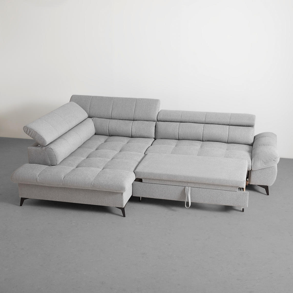 ECKSOFA in Chenille Hellgrau  - Hellgrau/Schwarz, Modern, Textil/Metall (201/296cm) - Livetastic