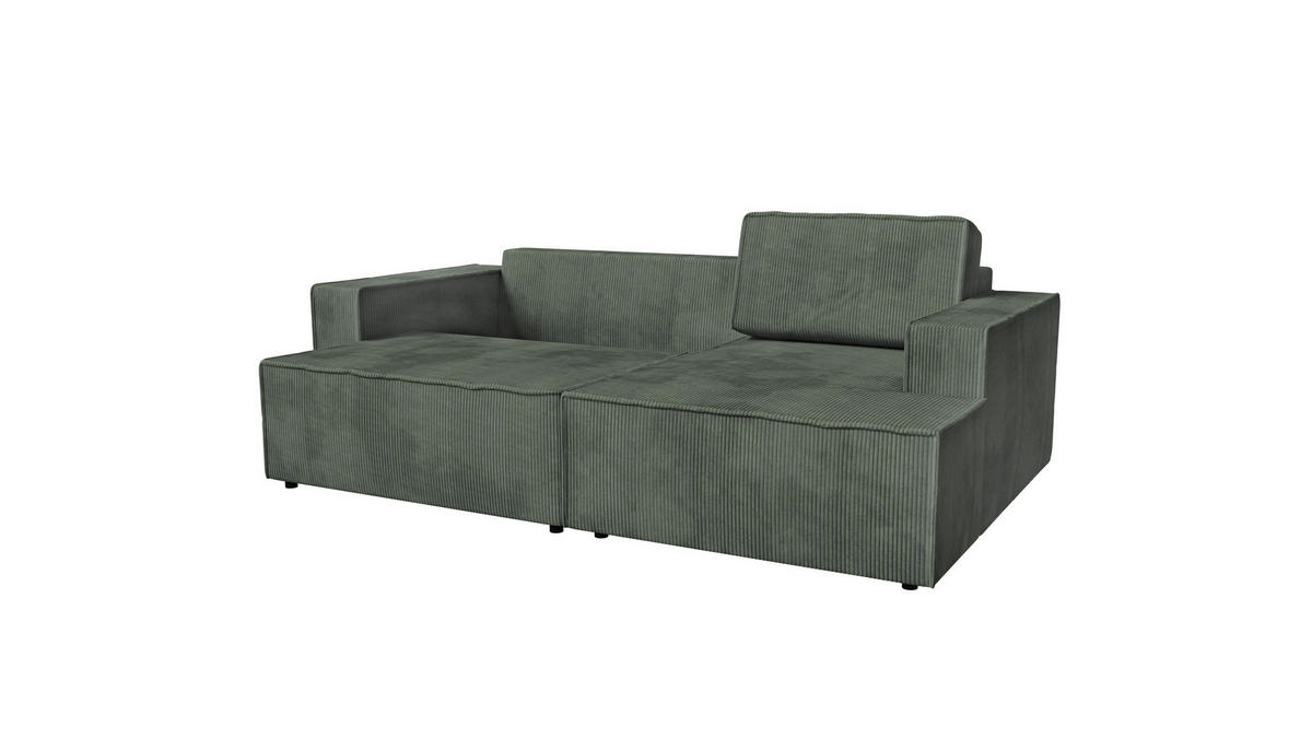 ECKSOFA inkl. Funktion Dunkelgrün Cord  - Dunkelgrün/Schwarz, MODERN, Kunststoff/Textil (245/149cm) - Stylife