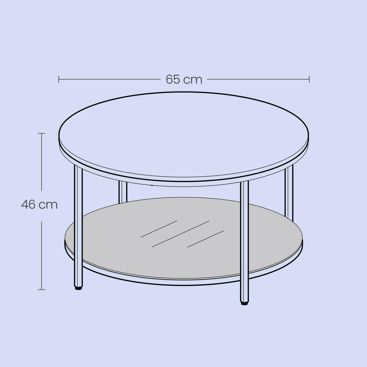 COUCHTISCH Hartglas 65/65/46 cm rund Schwarz  - Schwarz, MODERN, Glas/Holzwerkstoff (65/65/46cm) - MID.YOU