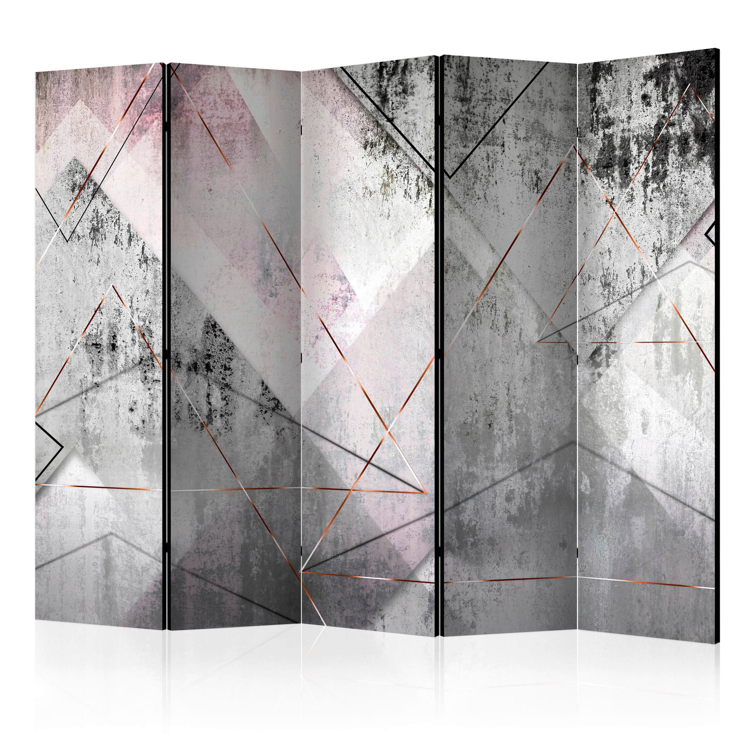 PARAVENT mit 5  Flügel - Hellrosa/Grau, Basics, Holz/Textil (225/172/3cm) - artgeist