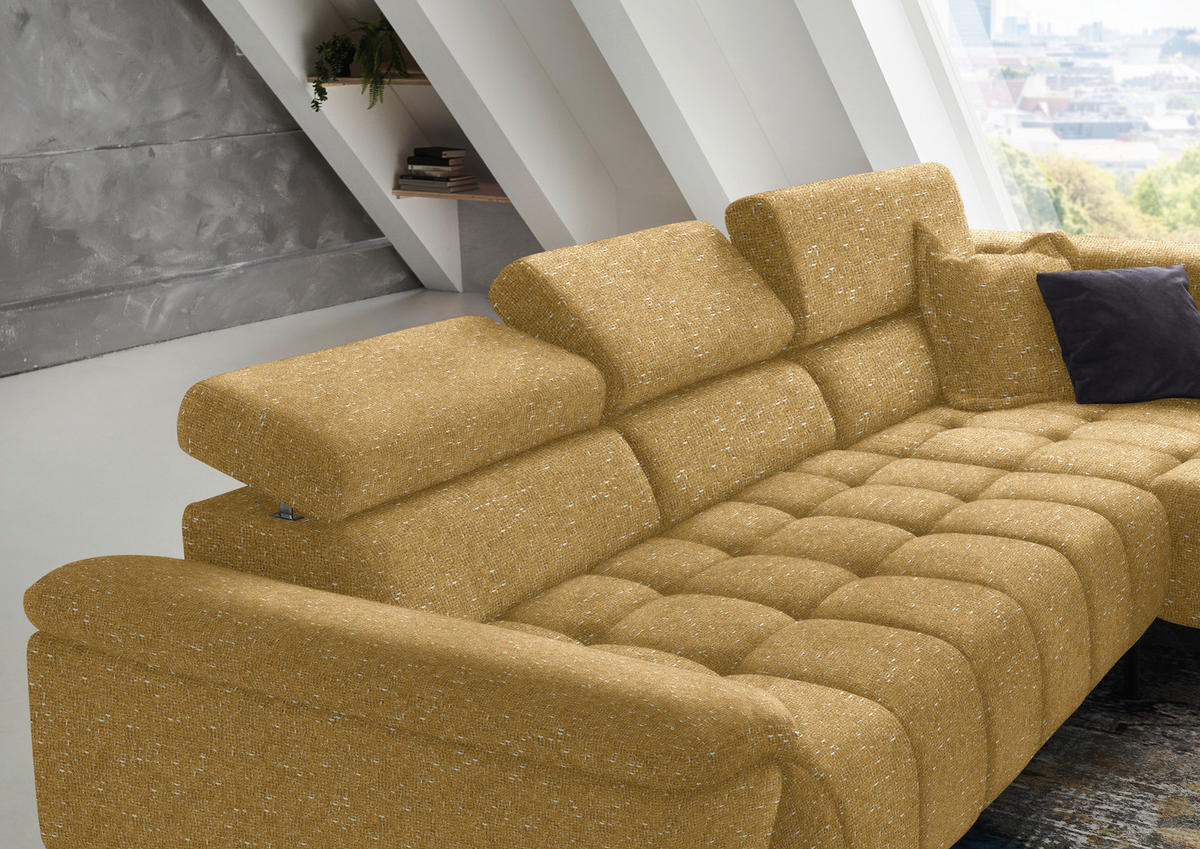 ECKSOFA in Chenille Currygelb  323/222 cm  - Currygelb/Schwarz, Design, Textil/Metall (323/222cm) - Beldomo Style