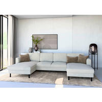 WOHNLANDSCHAFT Creme Cord  - Creme/Schwarz, MODERN, Textil/Metall (161/306/161cm) - Trendmanufaktur