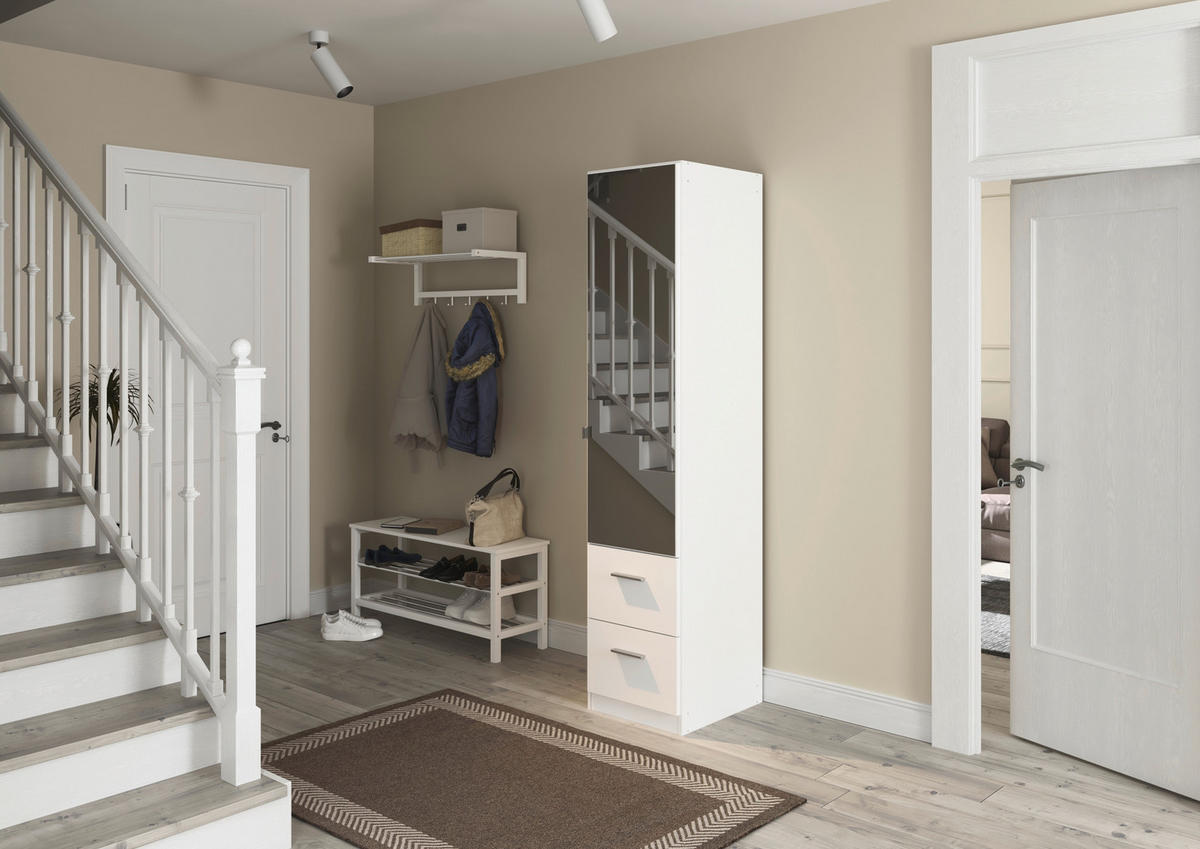 DREHTÜRENSCHRANK 47/210/54 cm,  in Weiß, 1-türig  - Alufarben/Weiß, KONVENTIONELL, Glas/Holzwerkstoff (47/210/54cm) - home24