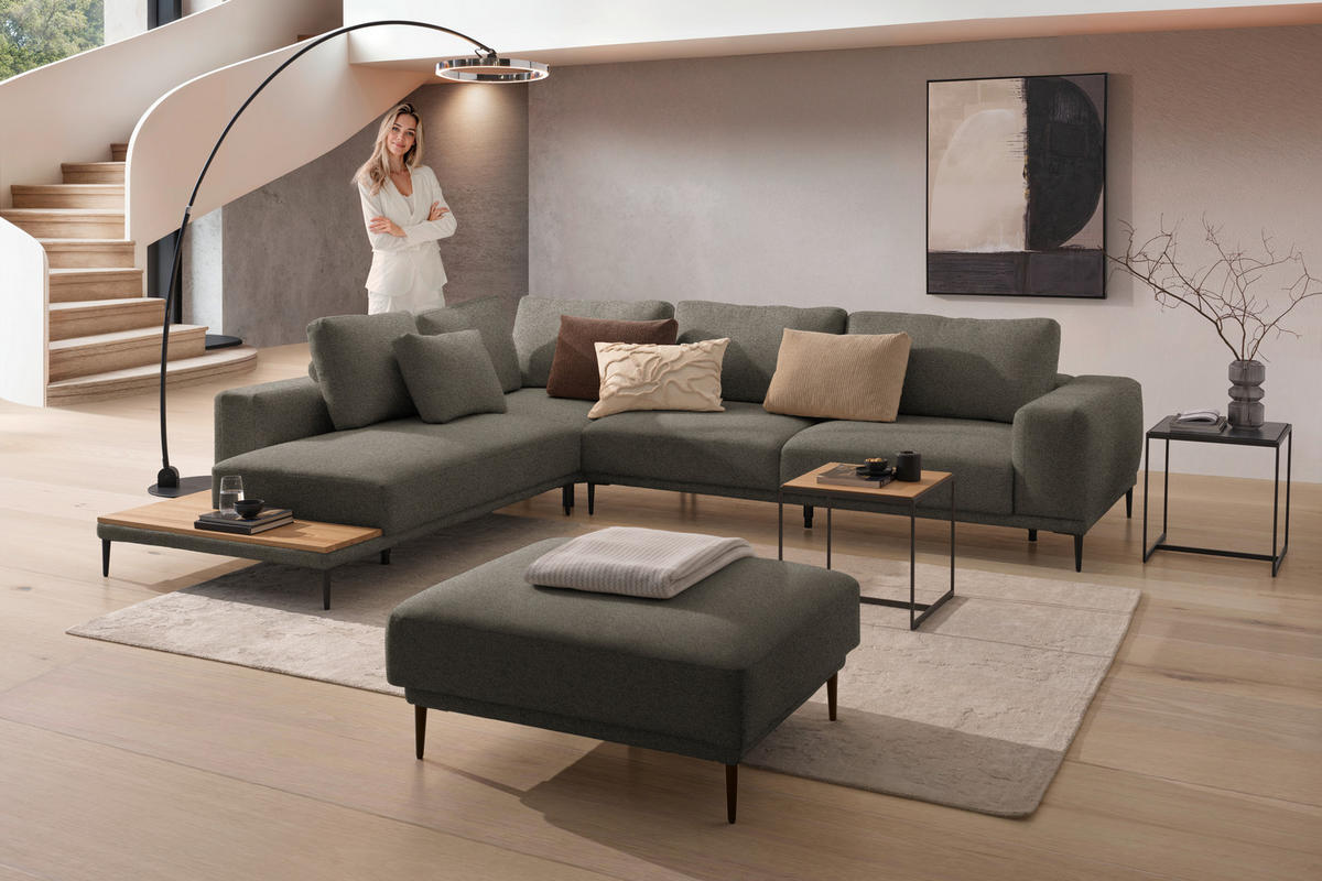 ECKSOFA  in Leinwand Dunkelbraun  271/318 cm  - Dunkelbraun/Schwarz, Design, Textil/Metall (271/318cm) - Belluti