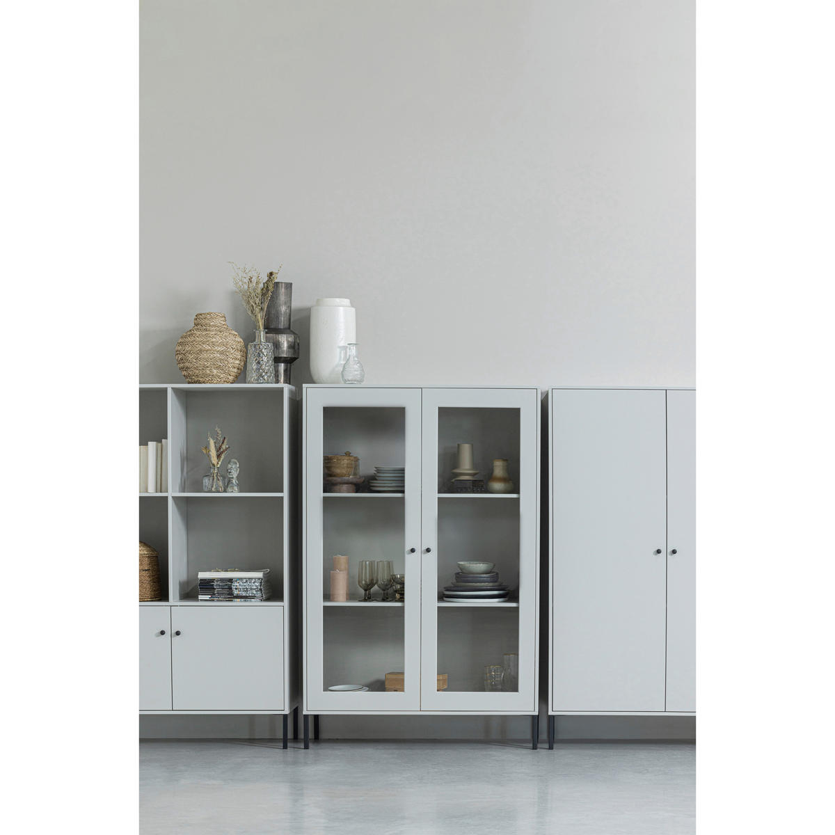 VITRINE Xam in Kiefer Grau  - Schwarz/Grau, Design, Glas/Holz (100/155/40cm) - Livetastic