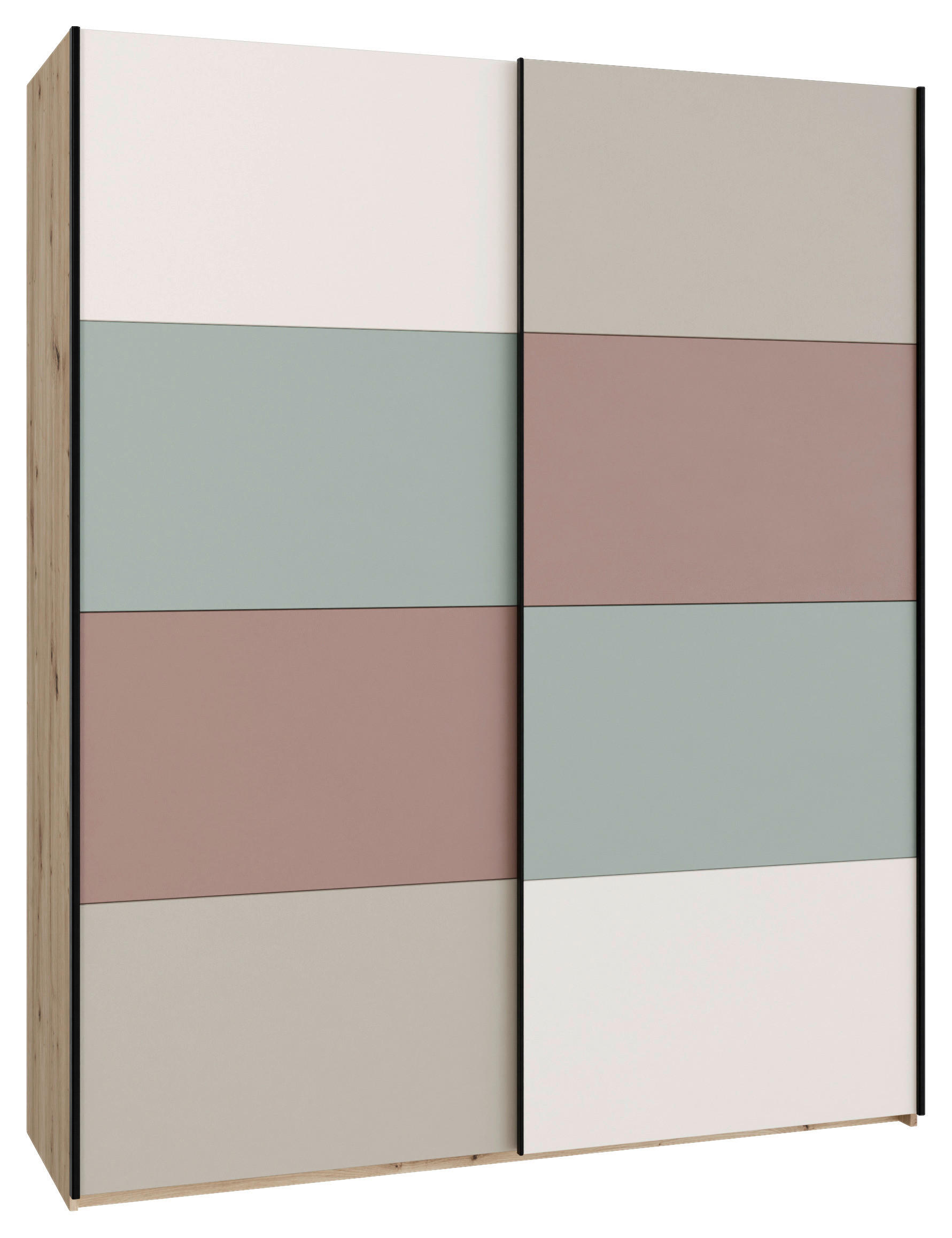 OMARA Z DRSNIMI VRATI, rjavosiva, peščene barve, terakota, žajbljevo zelena, hrast artisan  - rjavosiva/črna, Design, kovina/leseni material (170,3/210,5/61,2cm) - Carryhome