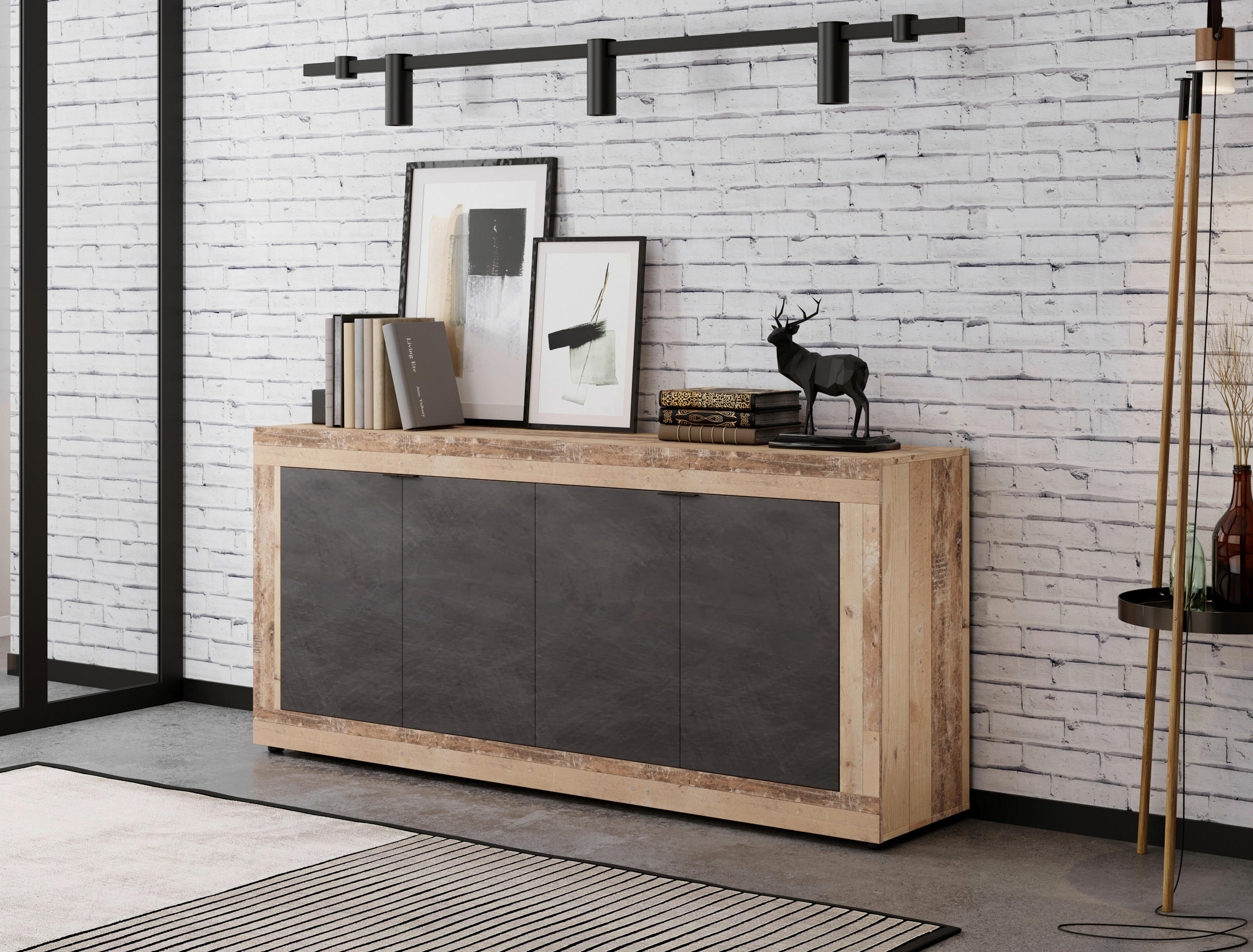 Thumbnail - Mid.you Sideboard, Graphit, Alteiche, Kunststoff, Holz, 2 Fächer, 180x86x42 cm, stehend, Wohnzimmer, Kommoden & Sideboar...