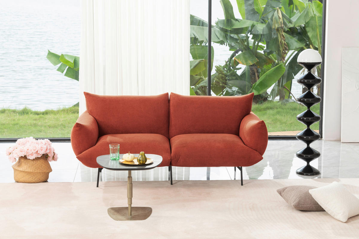 SOFA Mikrofaser Terracotta  - Terracotta/Schwarz, Trend, Textil/Metall (185/77/83cm) - P & B