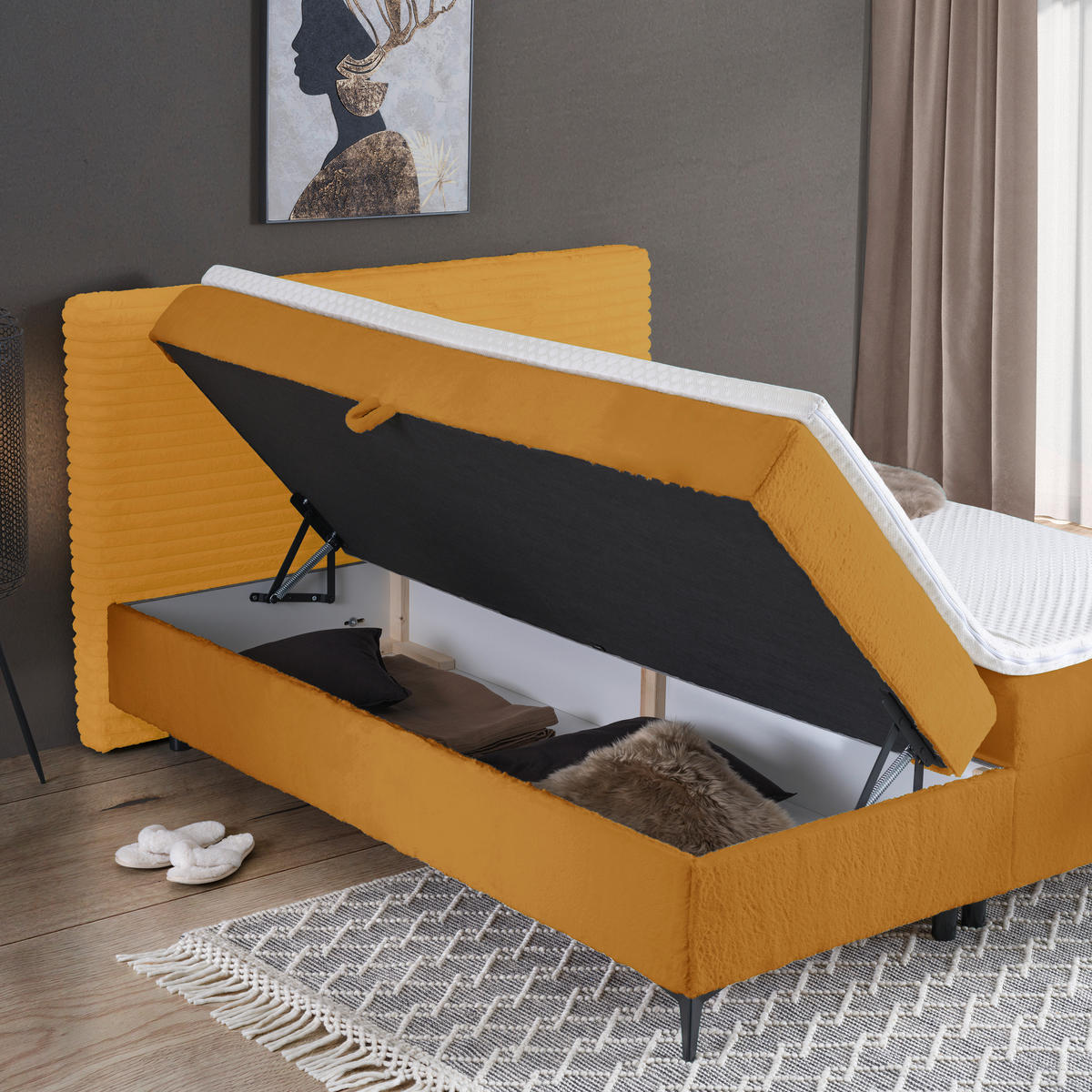 BOXBETT 160/200 cm  in Currygelb  - Currygelb/Schwarz, Design, Holz/Holzwerkstoff (160/200cm) - Xora