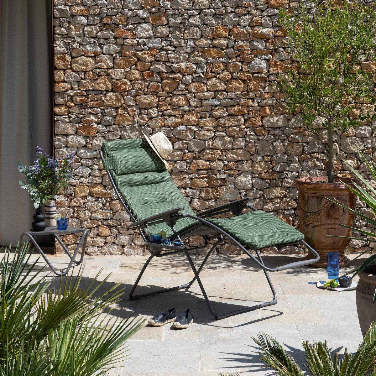 GARTEN-RELAXSESSEL Stahl  - Titanfarben/Olivgrün, Basics, Kunststoff/Textil (76/123/97cm) - Lafuma Mobilier