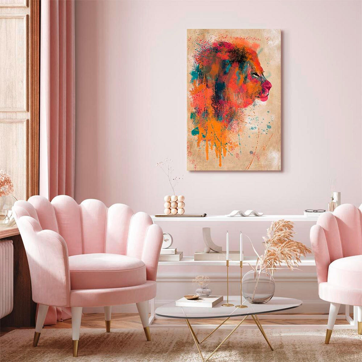 LEINWANDBILD Abstraktes, Tiere 80/120/1.2 cm  - Pink/Koralle, Basics, Holz/Textil (80/120/1.2cm) - artgeist