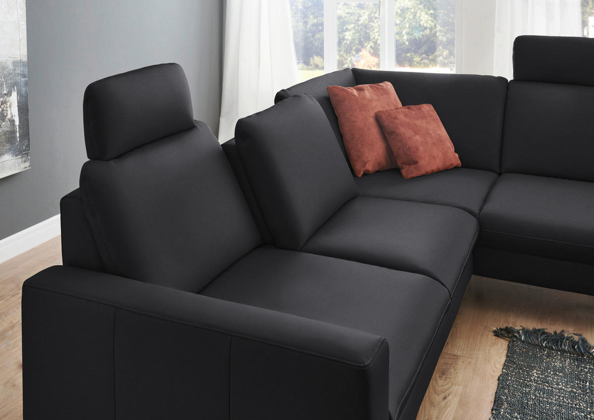 ECKSOFA in Echtleder Anthrazit  - Anthrazit/Schwarz, Design, Leder/Metall (250/194cm) - Beldomo Premium