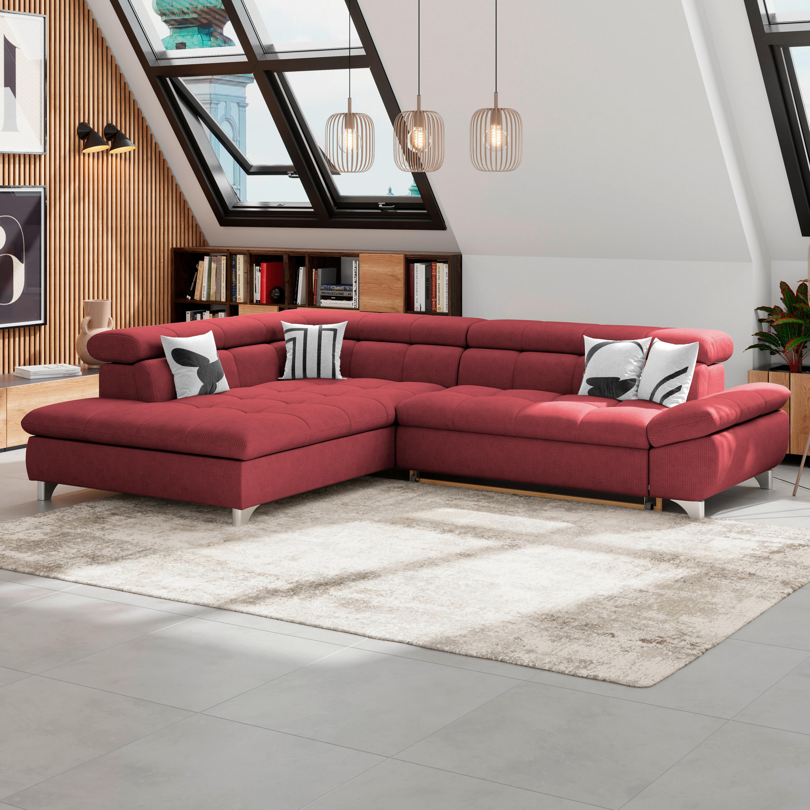 ECKSOFA Bordeaux Chenille  - Chromfarben/Bordeaux, KONVENTIONELL, Textil/Metall (234/312cm) - Livetastic