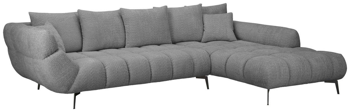 ECKSOFA 318/217 cm  in Bouclé Grau Zierkissen, Rückenkissen, Rücken echt  318/217 cm  - Schwarz/Grau, MODERN, Textil/Metall (318/217cm) - Carryhome