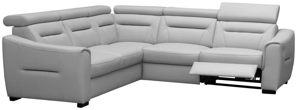 ECKSOFA  in Lederlook Echtleder Platinfarben  - Platinfarben/Wengefarben, Design, Leder/Holz (260/260cm) - Celina Home