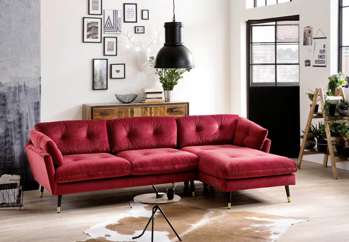 ECKSOFA Eckteil  JAPAN-2S.REC Dunkelrot Samt  - Dunkelrot, MODERN, Holz/Textil (269/155cm) - MID.YOU