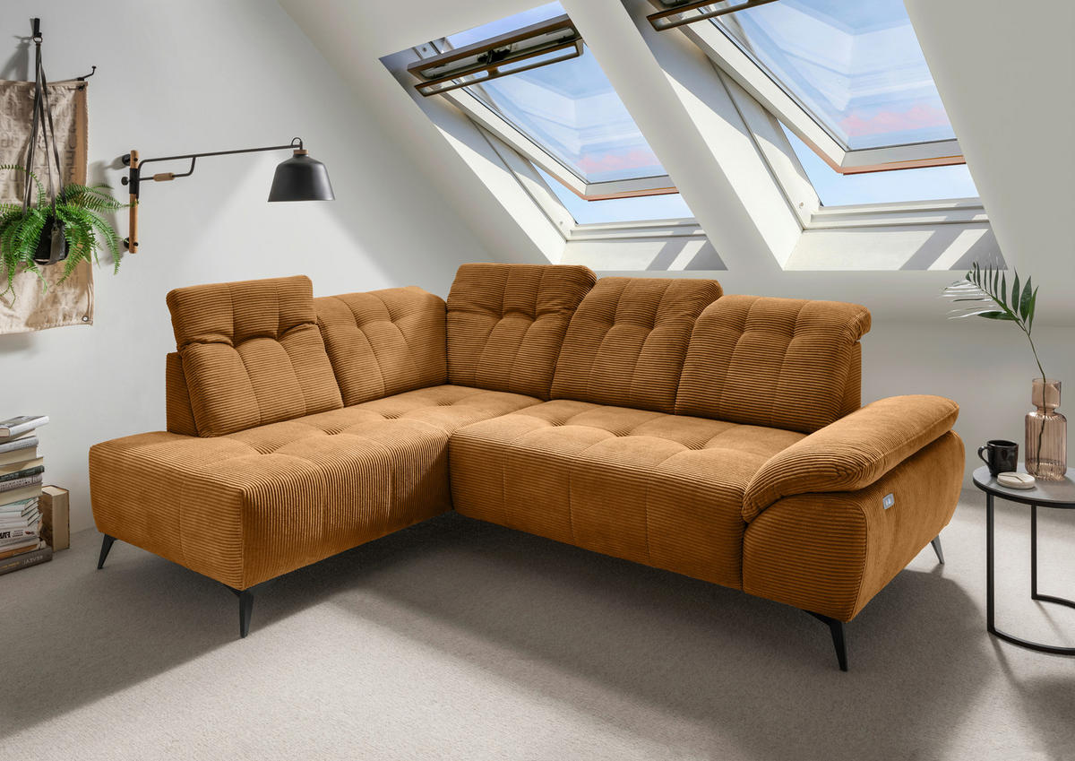 ECKSOFA in Cord Goldfarben  - Goldfarben/Schwarz, Modern, Textil/Metall (200/272cm) - Livetastic