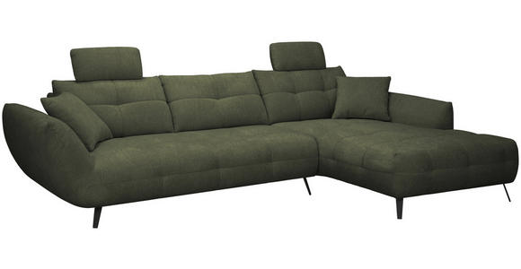 ECKSOFA Dunkelgrün Chenille Armlehnenkissen, Rücken echt, Sitztiefenverstellung  - Dunkelgrün/Schwarz, KONVENTIONELL, Textil/Metall (313/215cm) - Hom`in