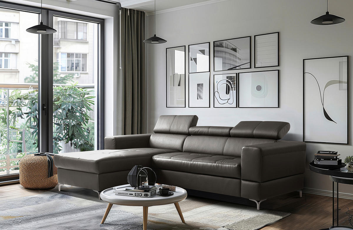 ECKSOFA  in Lederlook Echtleder Dunkelbraun  - Dunkelbraun/Schwarz, Design, Leder/Textil (173/247cm) - Livetastic