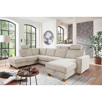 WOHNLANDSCHAFT in Flachgewebe Creme  - Eichefarben/Creme, Konventionell, Holz/Textil (213/309/161cm) - Sit & More
