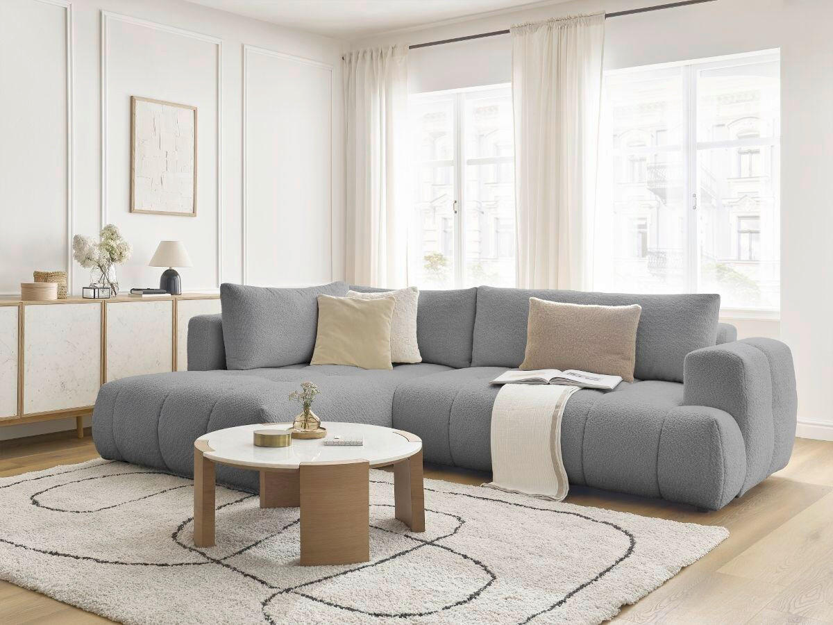 ECKSCHLAFSOFA FUJI Bouclé Dunkelgrau  inkl.  - Dunkelgrau/Schwarz, MODERN, Kunststoff/Textil (204/282cm)