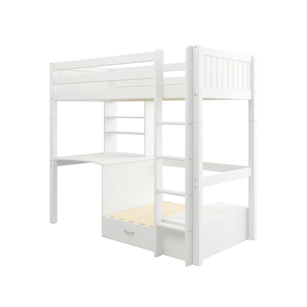 HOCHBETT 90/200 cm,  in Absturzsicherung, Leiter, Rutsche, Schreibtisch, Rollrost, Kissen  - Weiß, MODERN, Holz (90/200cm) - Chameo