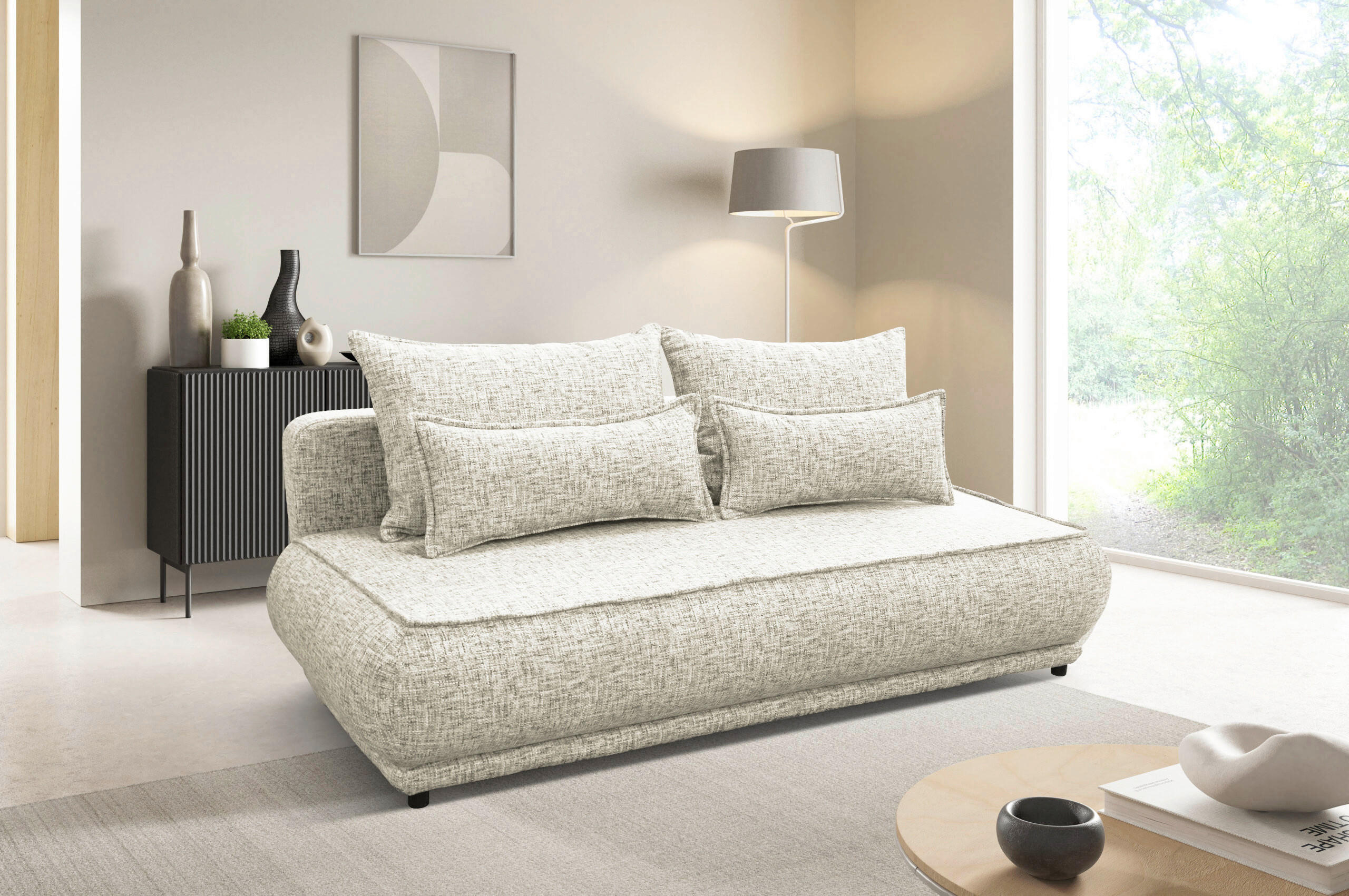 SCHLAFSOFA in Plüsch Beige  - Beige/Schwarz, Design, Kunststoff/Textil (214/96/105cm) - MID.YOU