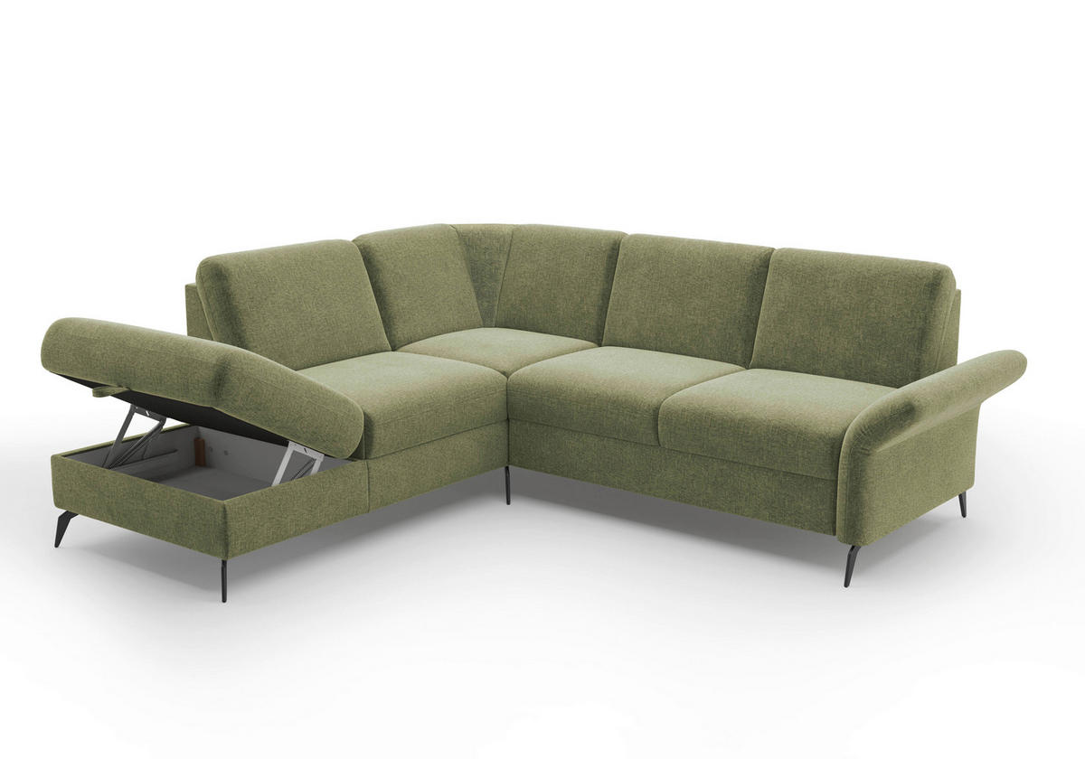 ECKSOFA ROCHELLE E Hellgrün Flachgewebe  - Schwarz/Hellgrün, KONVENTIONELL, Textil/Metall (216/240cm) - Sit & More