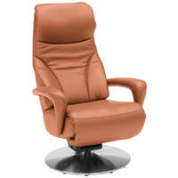 RELAXSESSEL Echtleder Nackenstütze, Relaxfunktion, Kopfteilverstellung, Fußteilverstellung    - Edelstahlfarben/Cognac, Design, Leder/Metall (75/117/88cm) - Dieter Knoll