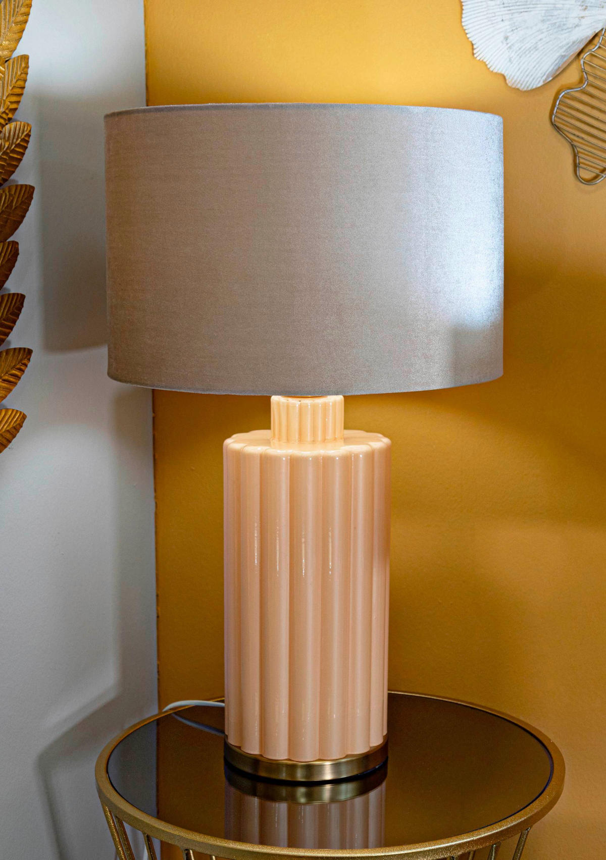 TISCHLEUCHTE   - Perlmutt/Goldfarben, Basics, Glas/Textil (40.5/69.5/40.5cm)