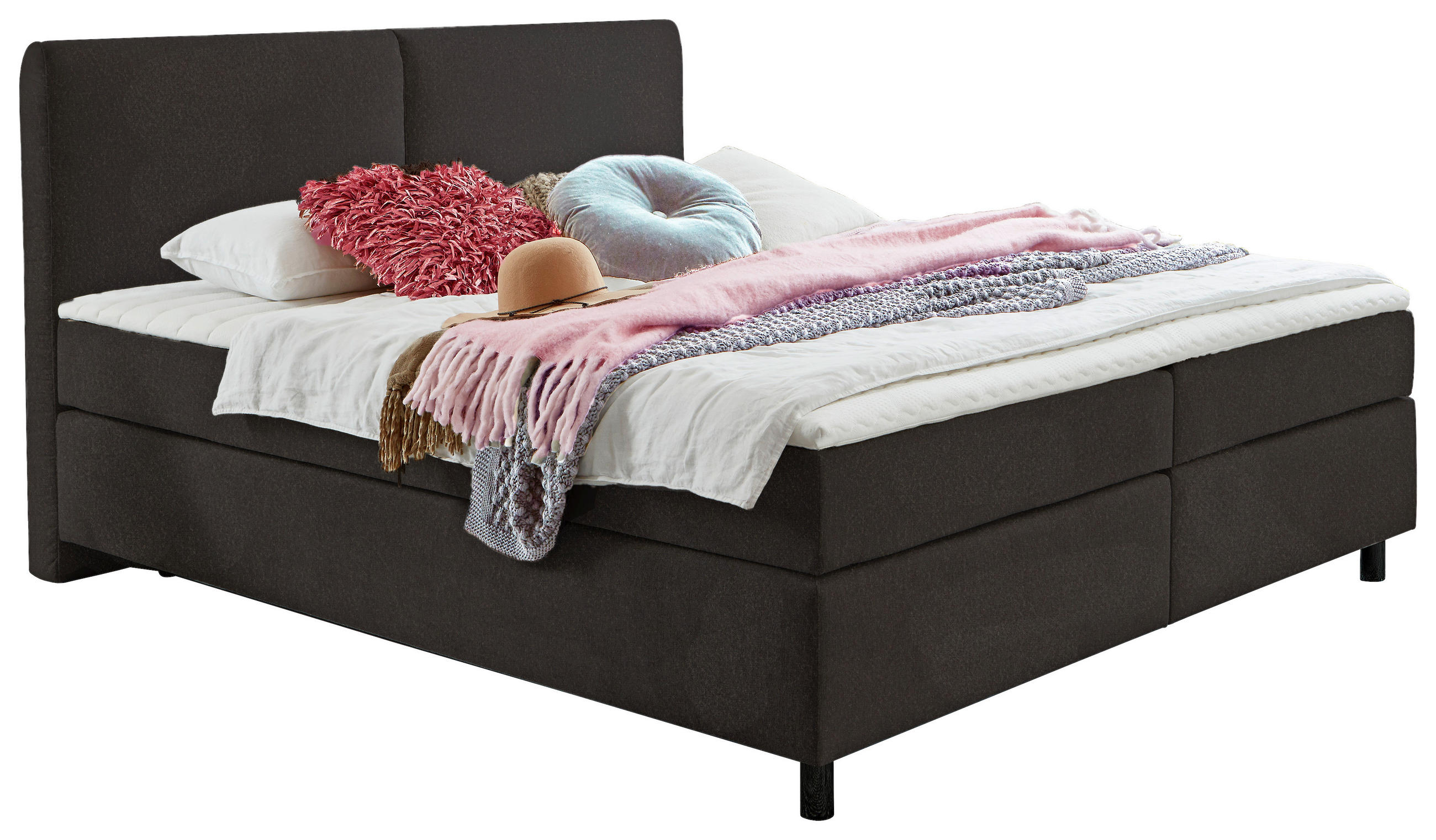 BOXSPRINGBETT 160/200 cm  in Schlammfarben  - Schlammfarben/Schwarz, KONVENTIONELL, Kunststoff/Textil (160/200cm) - Hom`in