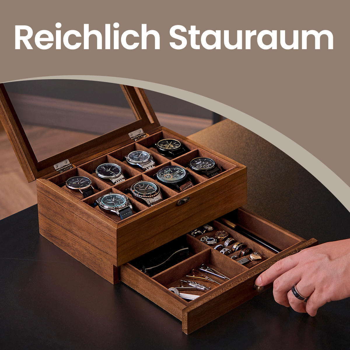 UHRENBOX - Braun, Basics, Holz/Metall (27/12,5/19cm)