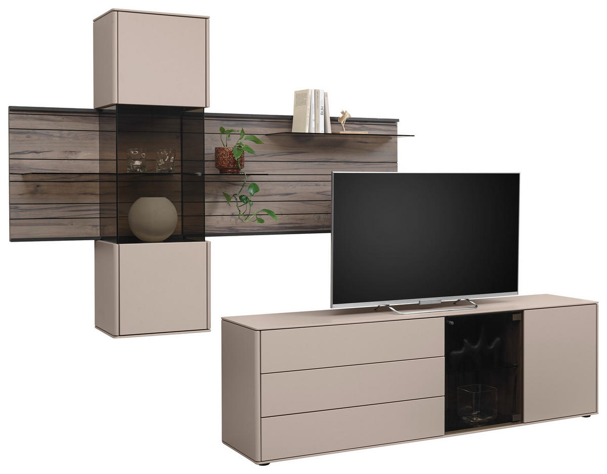 WOHNWAND  in Buchefarben, Sandfarben  290/197/46 cm  - Sandfarben/Buchefarben, Design, Glas/Holz (290/197/46cm) - Johann Jakob