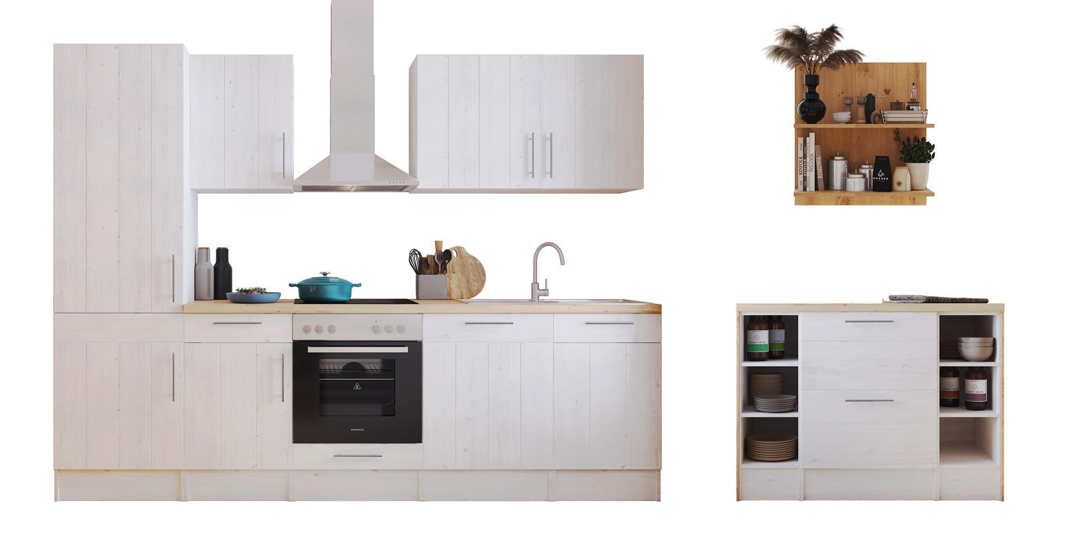KÜCHENBLOCK 280-124 cm in Weiß, Lärchefarben - Wildeiche/Edelstahlfarben, LIFESTYLE, Holzwerkstoff/Metall (280-124cm) - Respekta